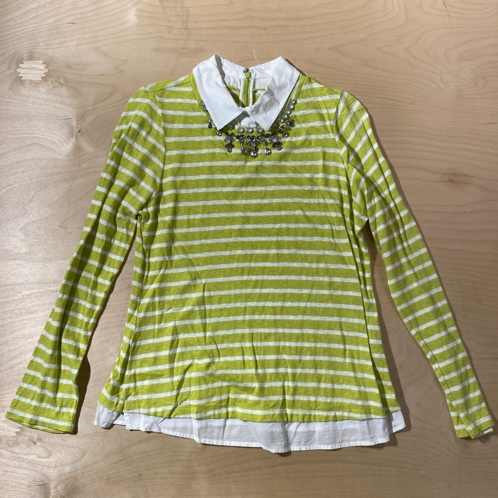 crown & ivy Lime Green and White Striped Layered-Look Top Medium (QU)